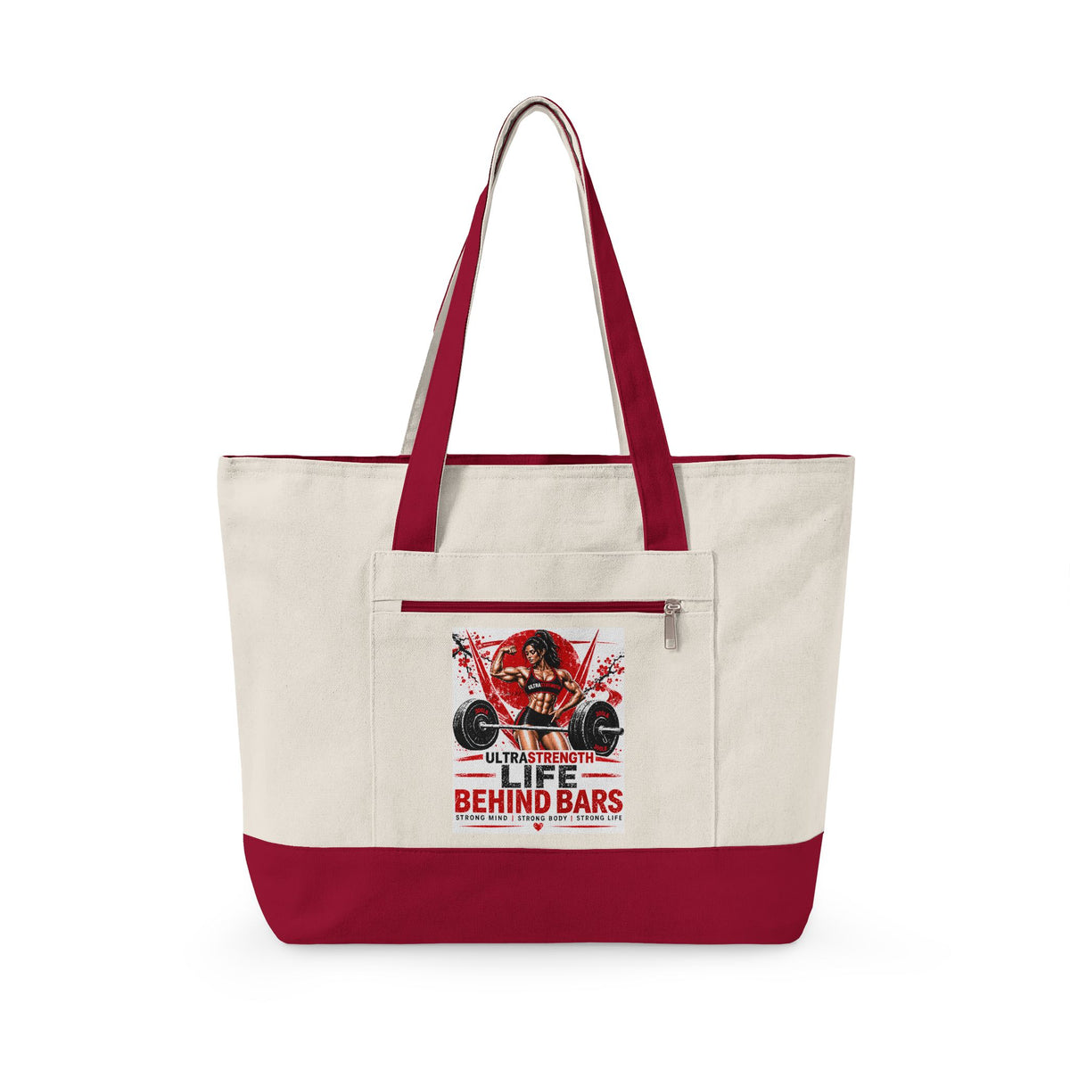 Weightlifting Canvas Tote Bag — 'Life Behind Bars' Gym Zippered Tote