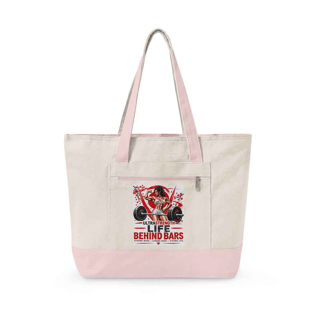 Fitness Graphic Canvas Tote — “Life Behind Bars” Zippered Gym Tote