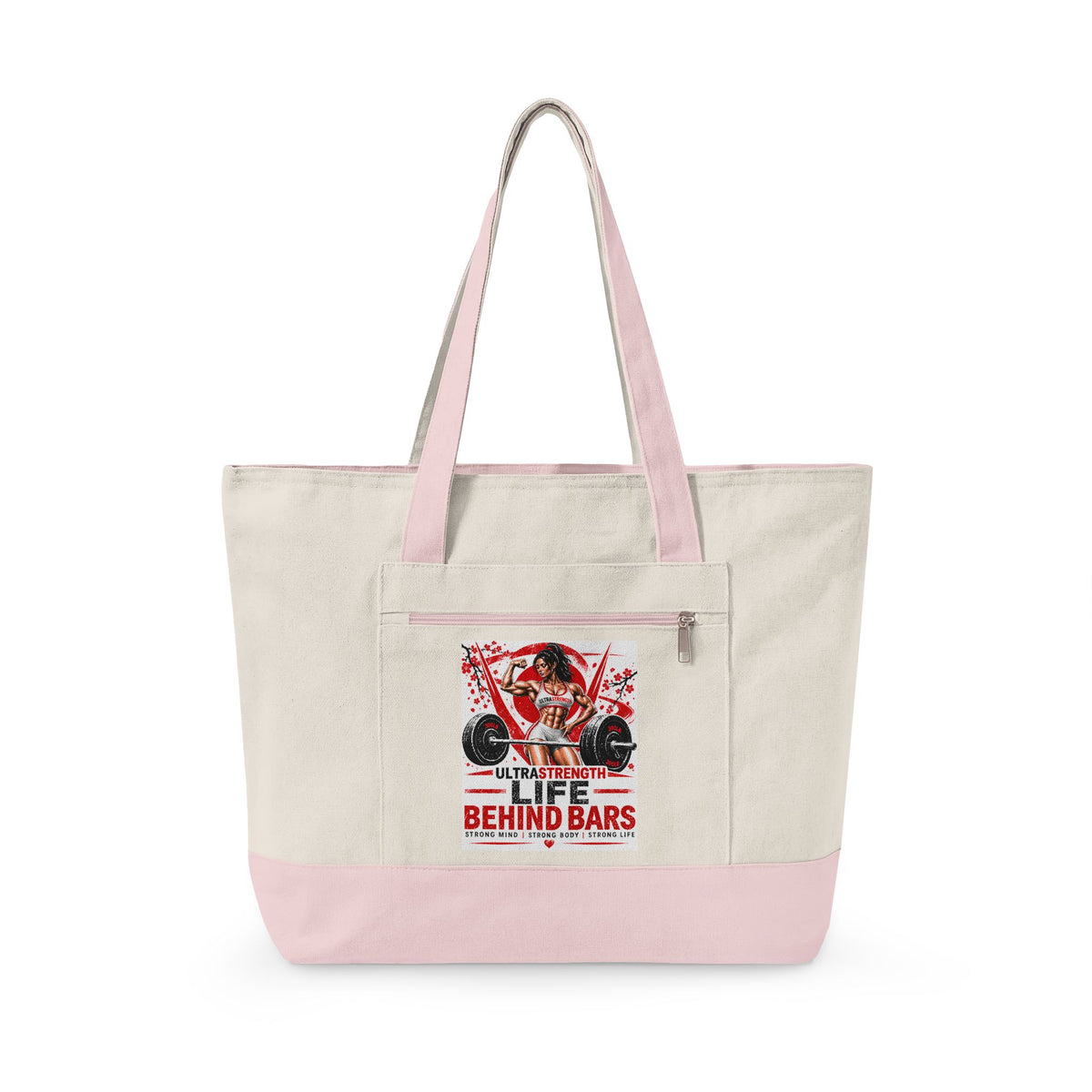 Fitness Graphic Canvas Tote — “Life Behind Bars” Zippered Gym Tote