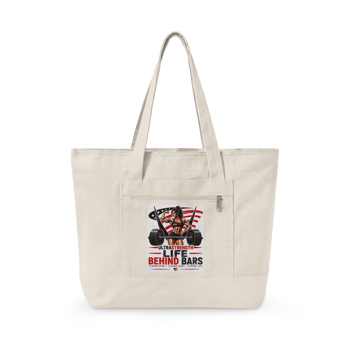 Canvas Tote Bag — “Life Behind Bars” Biker American Flag Design