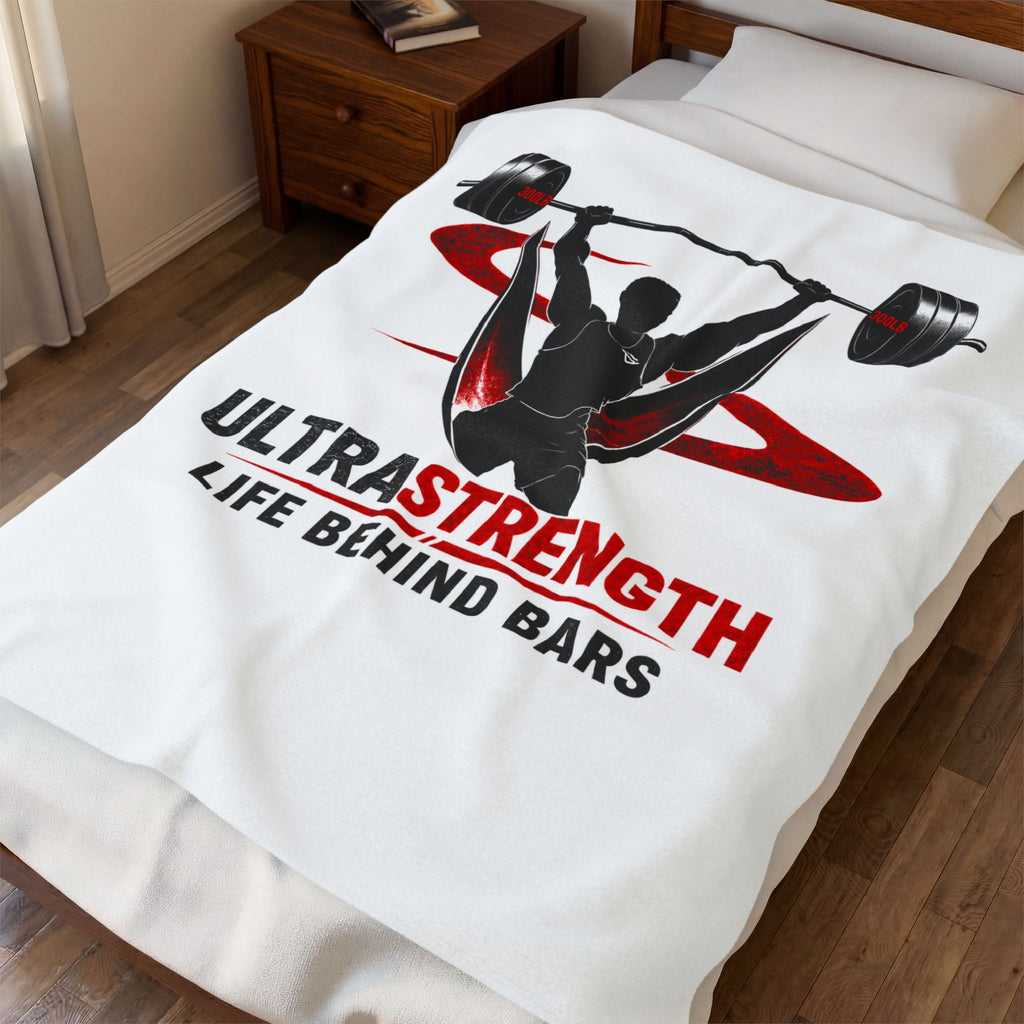 Ultrastrength "Life Behind Bars" Velveteen Plush Blanket - Weightlifting Barbell Gift