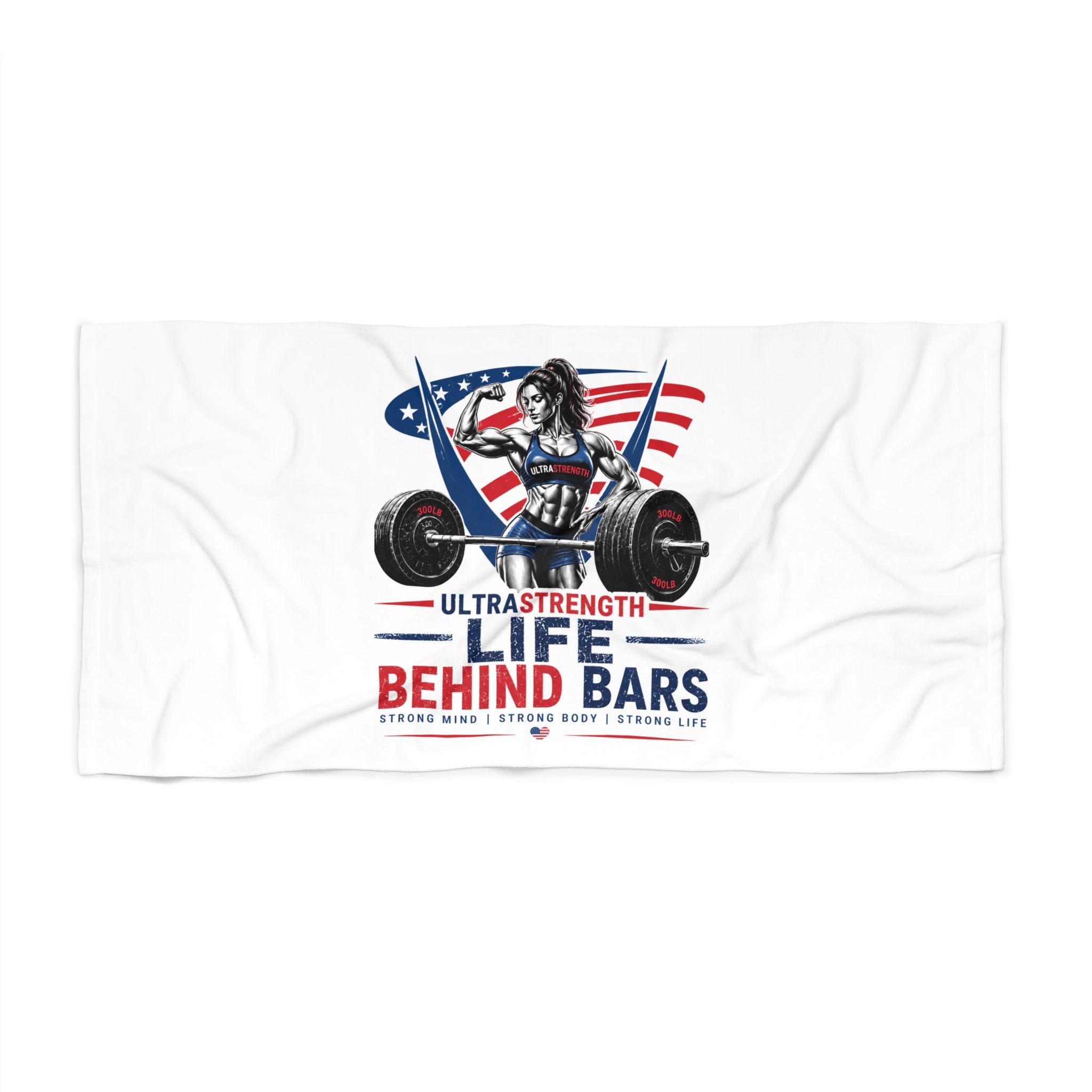 Life Behind Bars Fitness Beach Towel — American Flag Weightlifting Design