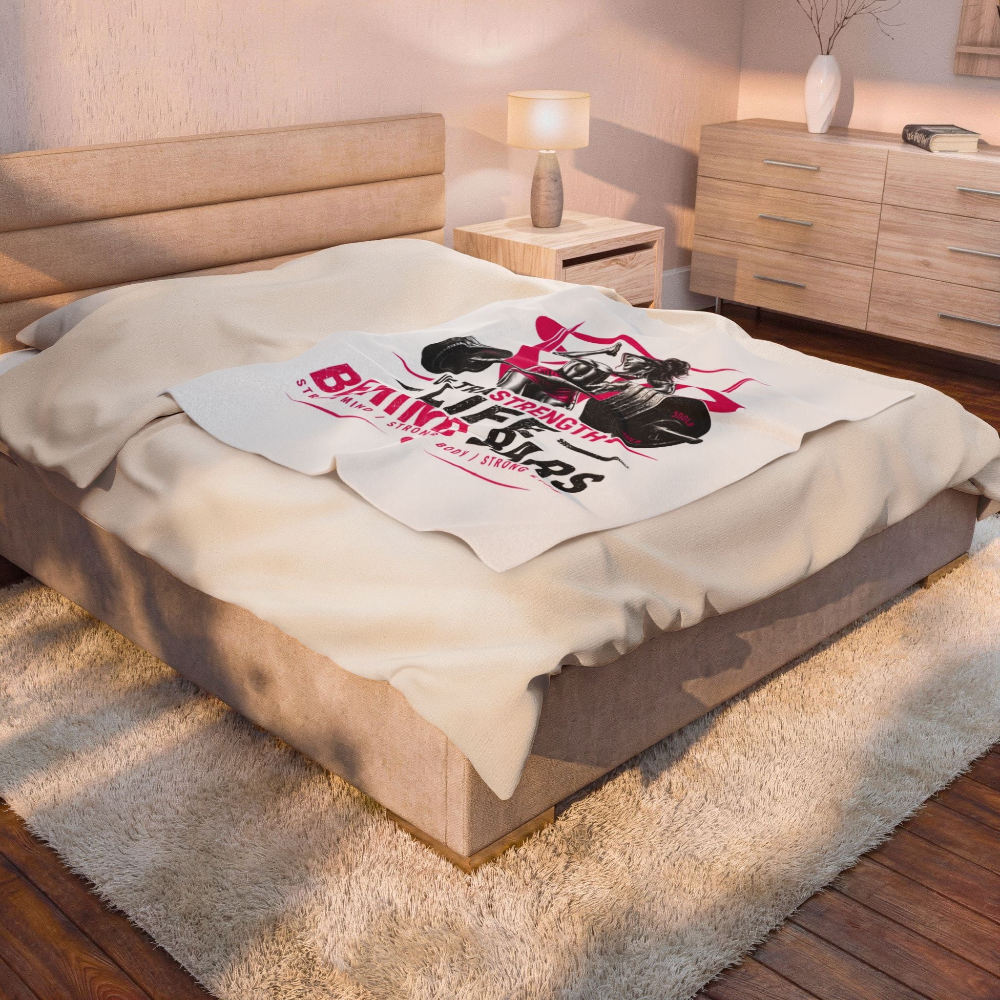 Velveteen Plush Blanket — "Life Behind Bars" Weightlifting Design (UltraStrength Fitness Throw)