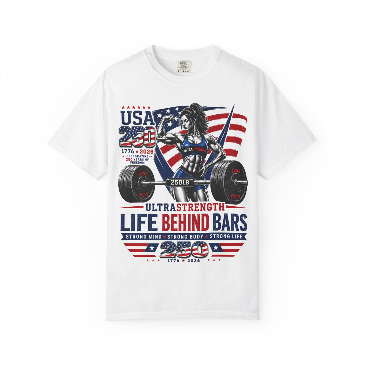 Life Behind Bars Weightlifting T-Shirt — USA Flag Powerlifting Design