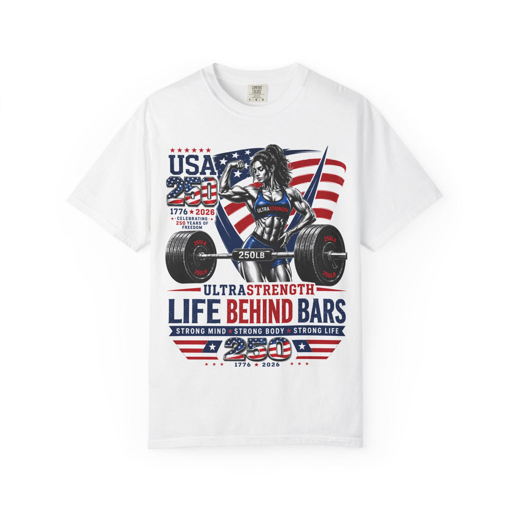 Life Behind Bars Weightlifting T-Shirt — USA Flag Powerlifting Design