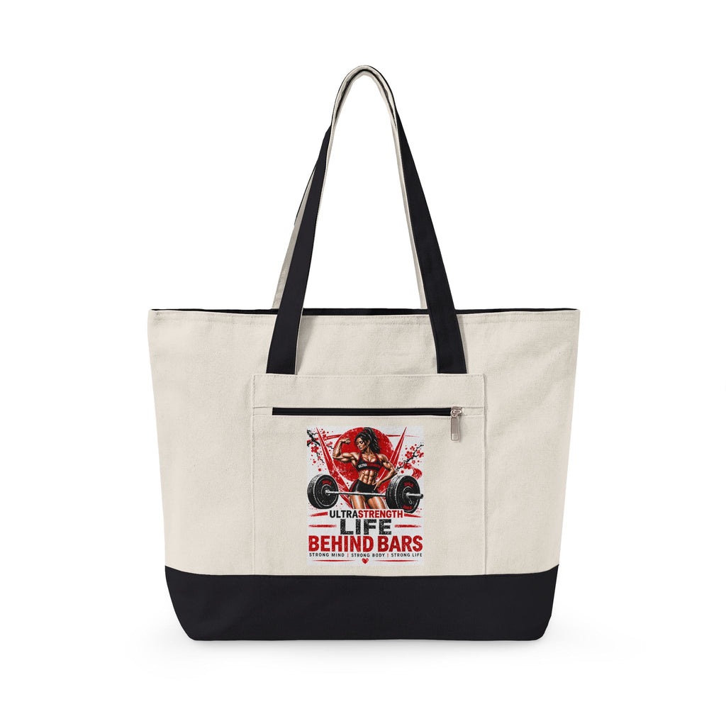 Weightlifting Canvas Tote Bag — 'Life Behind Bars' Gym Zippered Tote