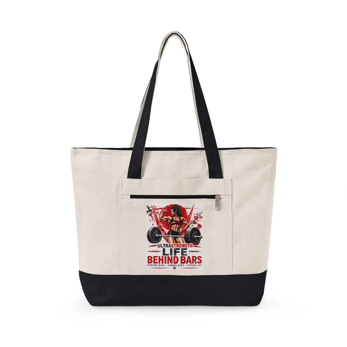Weightlifting Canvas Tote Bag — 'Life Behind Bars' Gym Zippered Tote