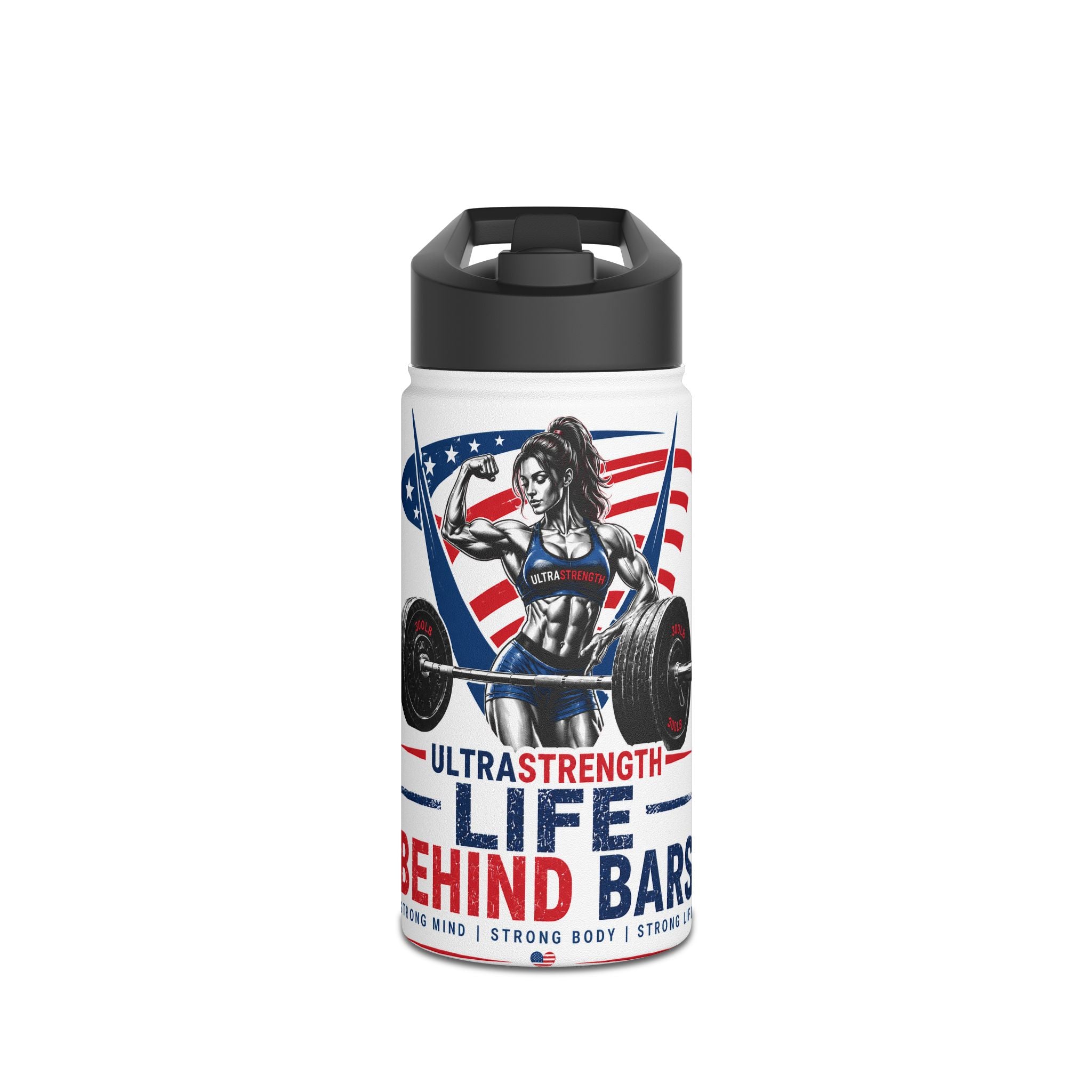 Stainless Steel Water Bottle — "Life Behind Bars" Strength Weightlifting Design