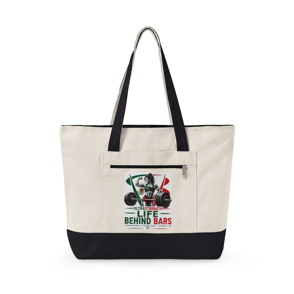 Weightlifting Tote Bag — "Life Behind Bars" Gym Canvas Zippered Tote