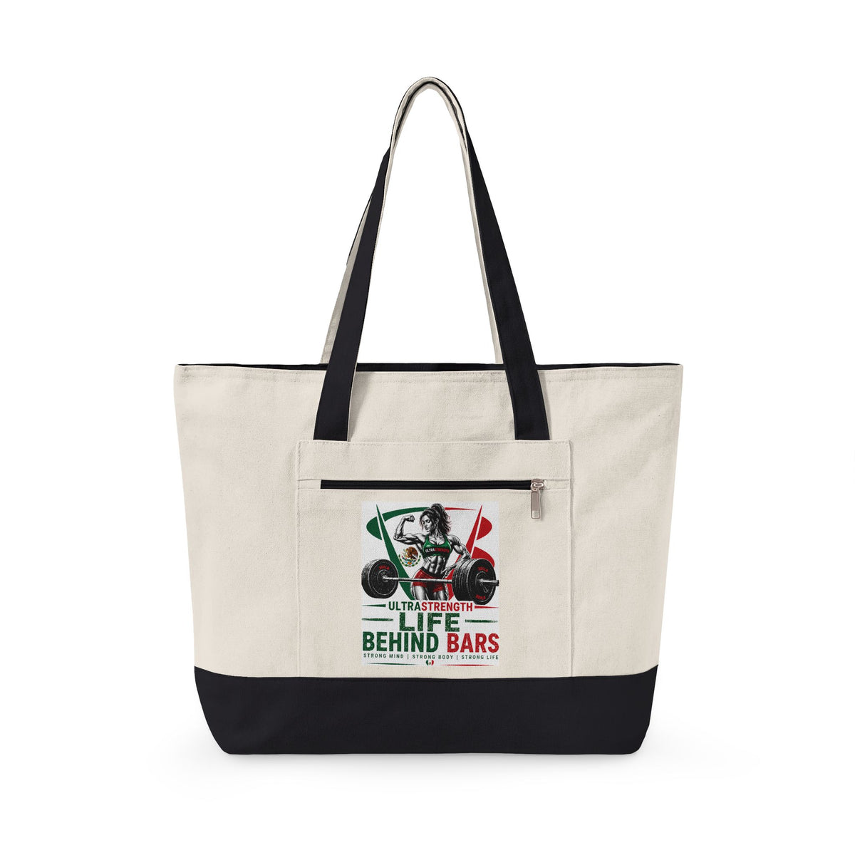 Weightlifting Tote Bag — "Life Behind Bars" Gym Canvas Zippered Tote