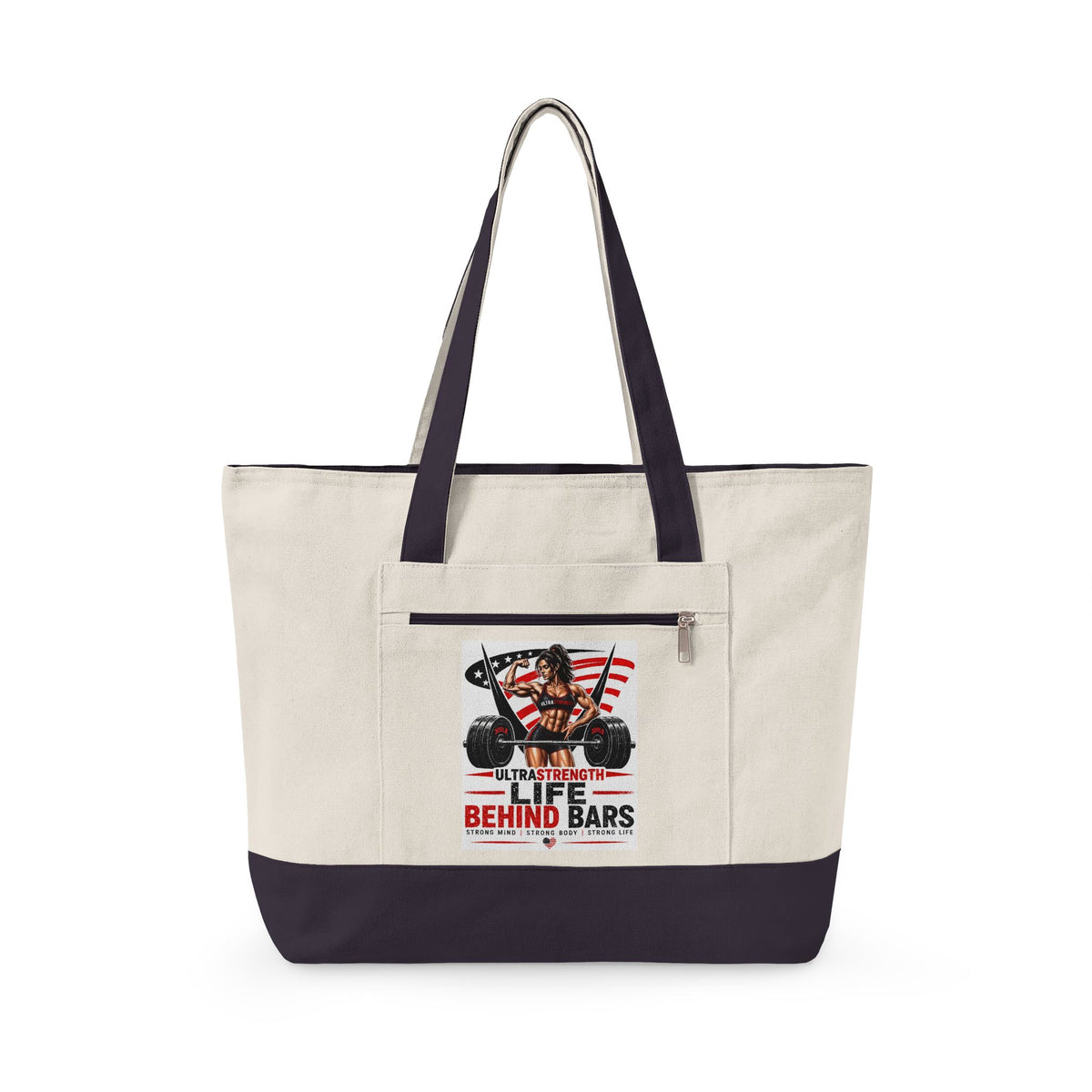 Canvas Tote Bag — “Life Behind Bars” Biker American Flag Design