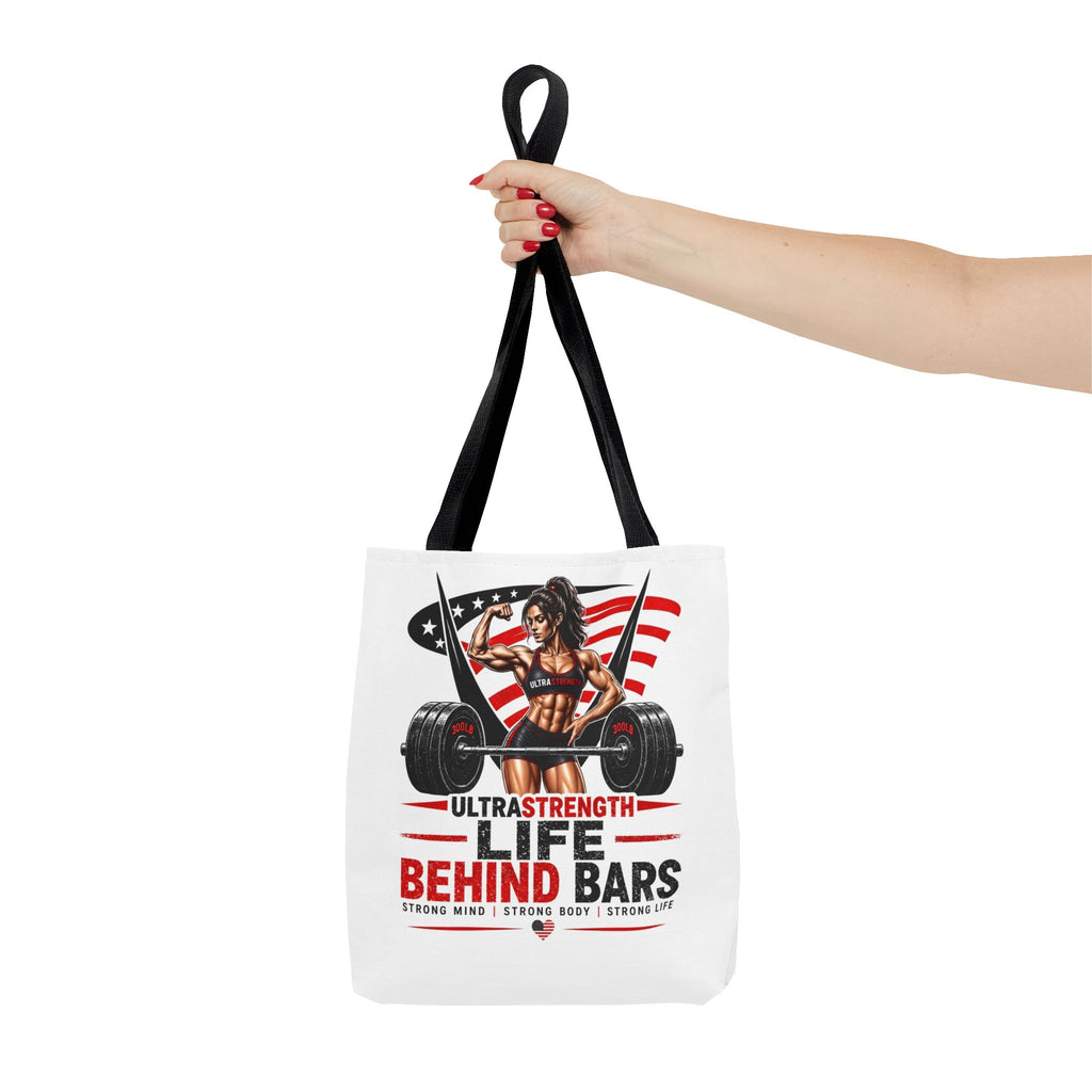 Fitness Tote Bag — "Life Behind Bars" Weightlifting American Flag Gym Tote