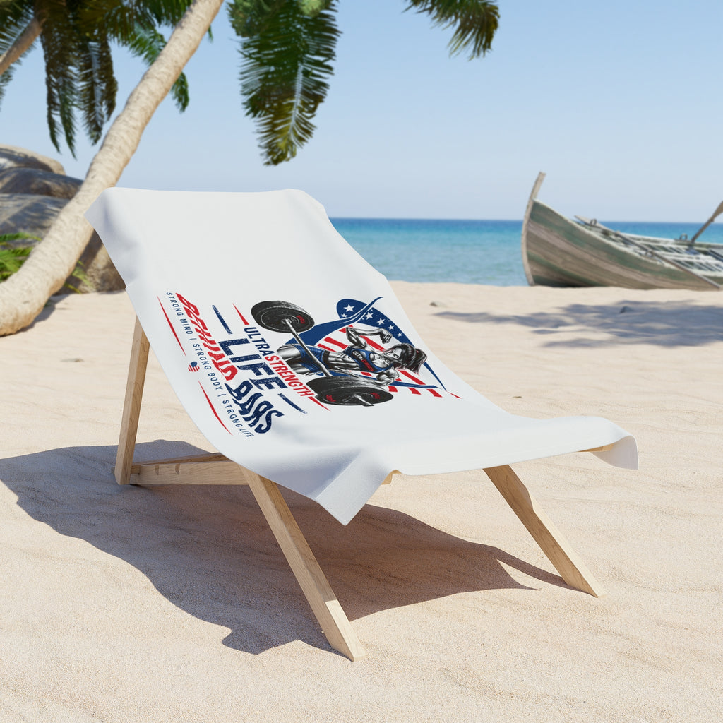 Life Behind Bars Fitness Beach Towel — American Flag Weightlifting Design
