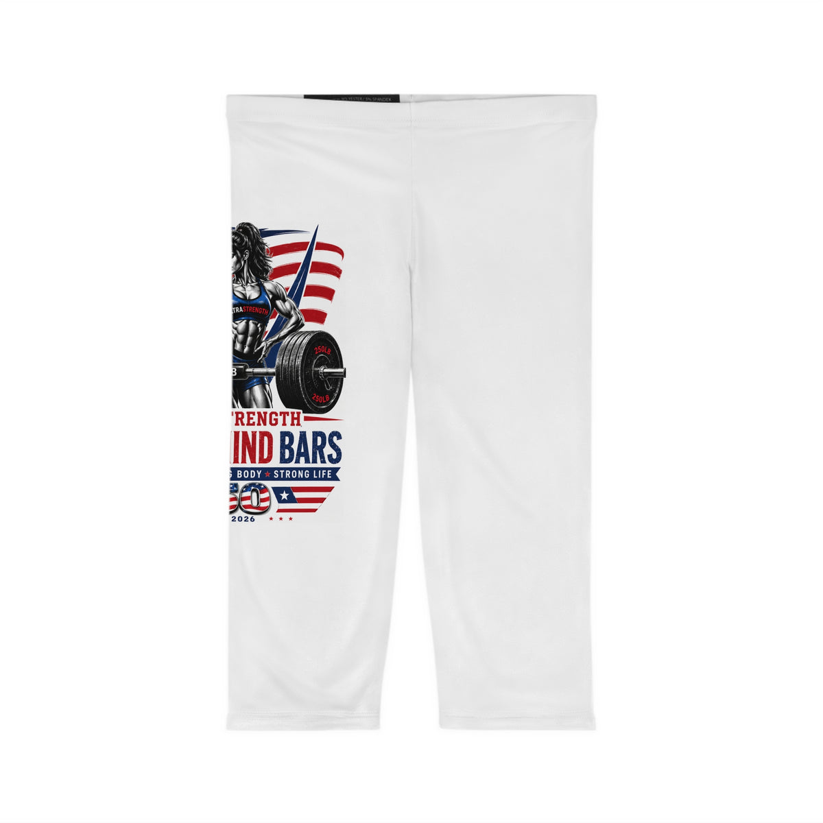 Patriotic Weightlifting Capri Leggings — "Life Behind Bars" USA Fitness Capri