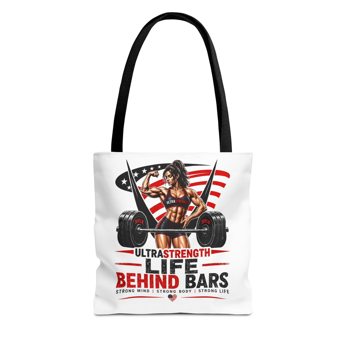 Fitness Tote Bag — "Life Behind Bars" Weightlifting American Flag Gym Tote