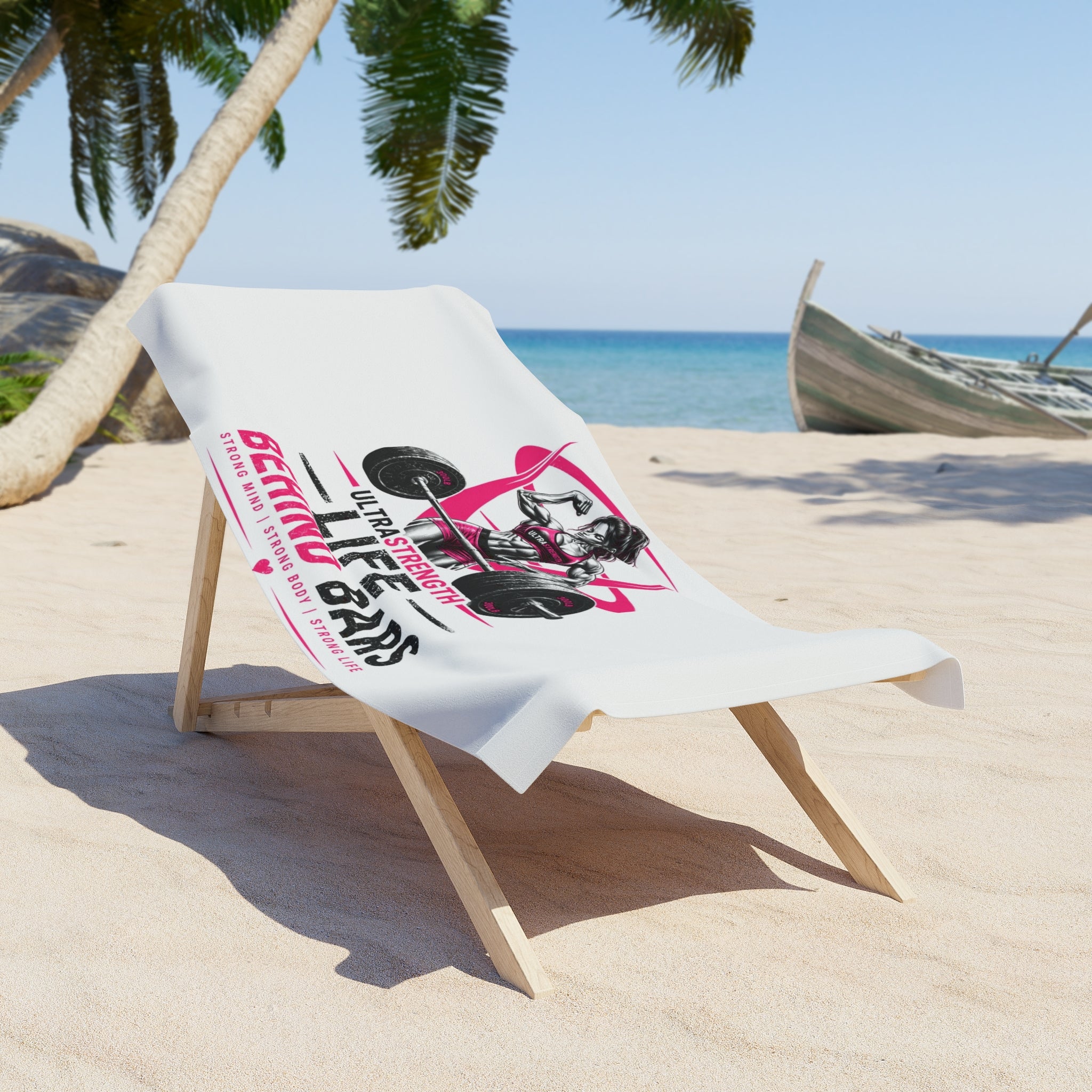 Beach Towel — "Life Behind Bars" Weightlifting Fitness Design (Pink)