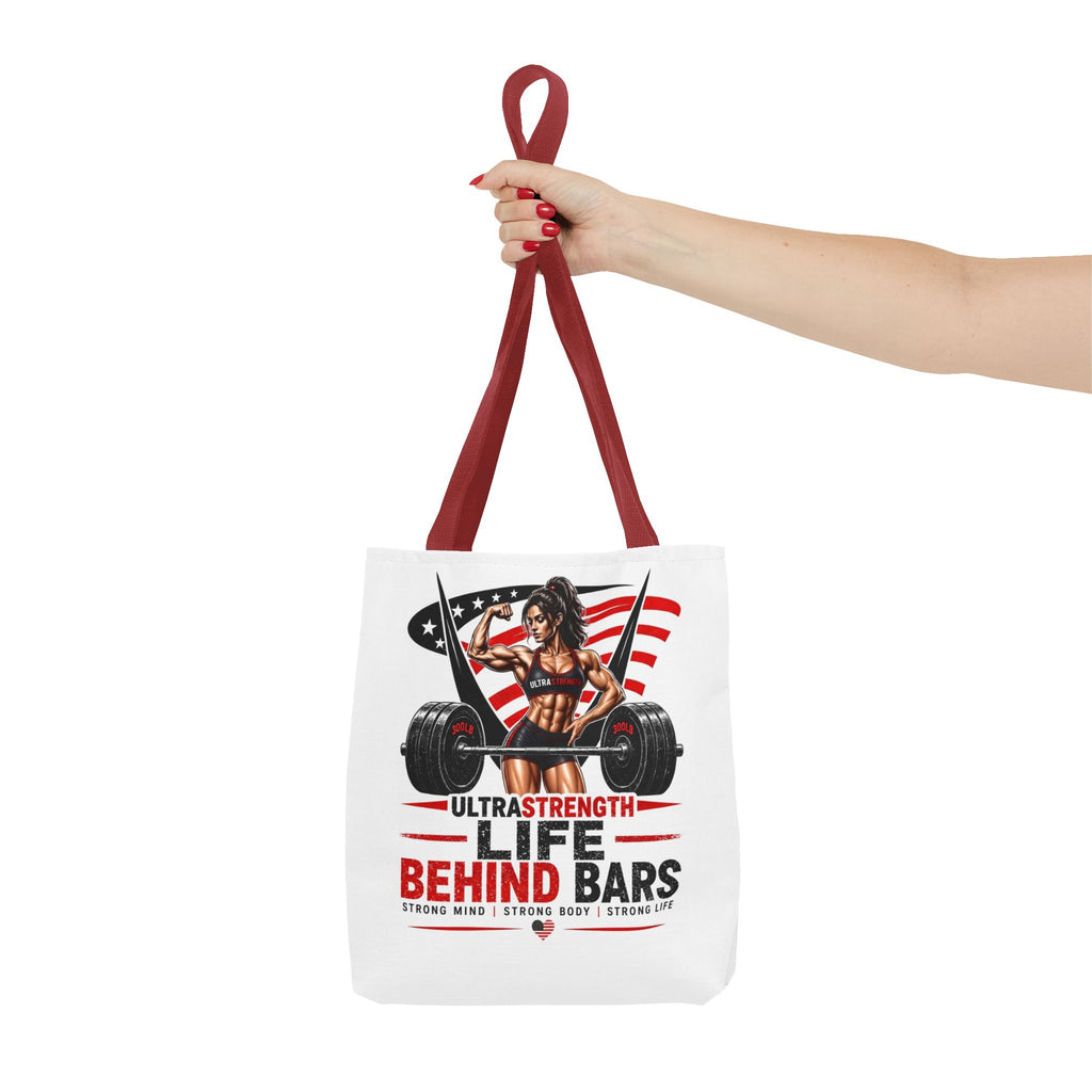 Fitness Tote Bag — "Life Behind Bars" Weightlifting American Flag Gym Tote