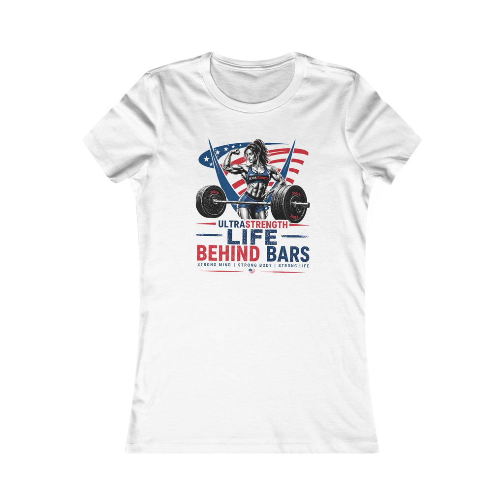 Women’s Barbell Tee — “Life Behind Bars” Patriotic Weightlifting Shirt