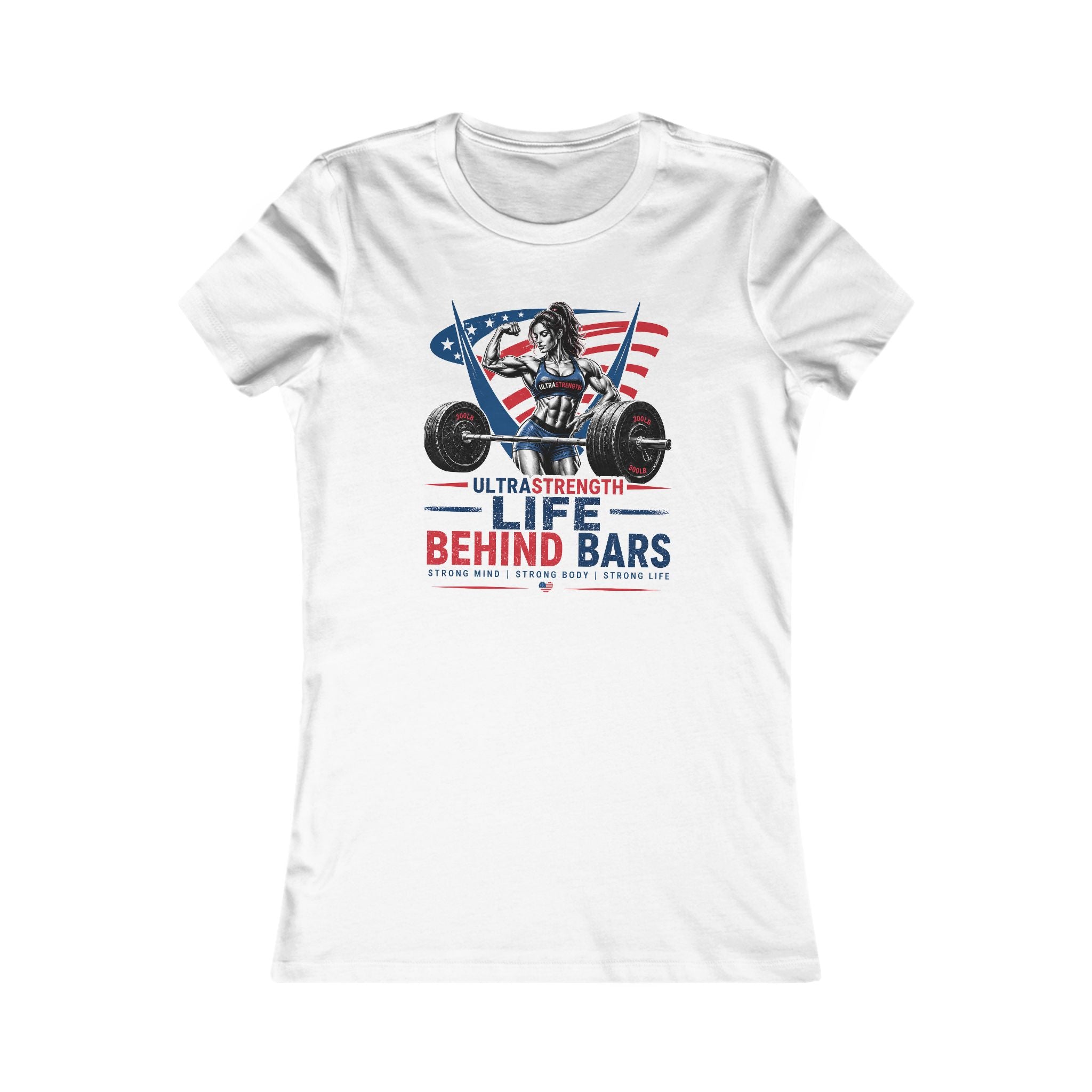 Women’s Barbell Tee — “Life Behind Bars” Patriotic Weightlifting Shirt