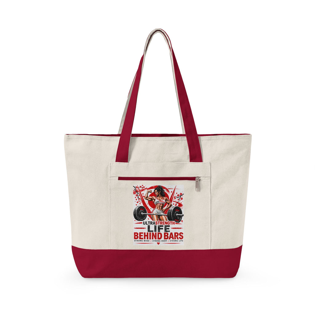 Fitness Graphic Canvas Tote — “Life Behind Bars” Zippered Gym Tote