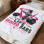Velveteen Plush Blanket — "Life Behind Bars" Weightlifting Design (UltraStrength Fitness Throw)