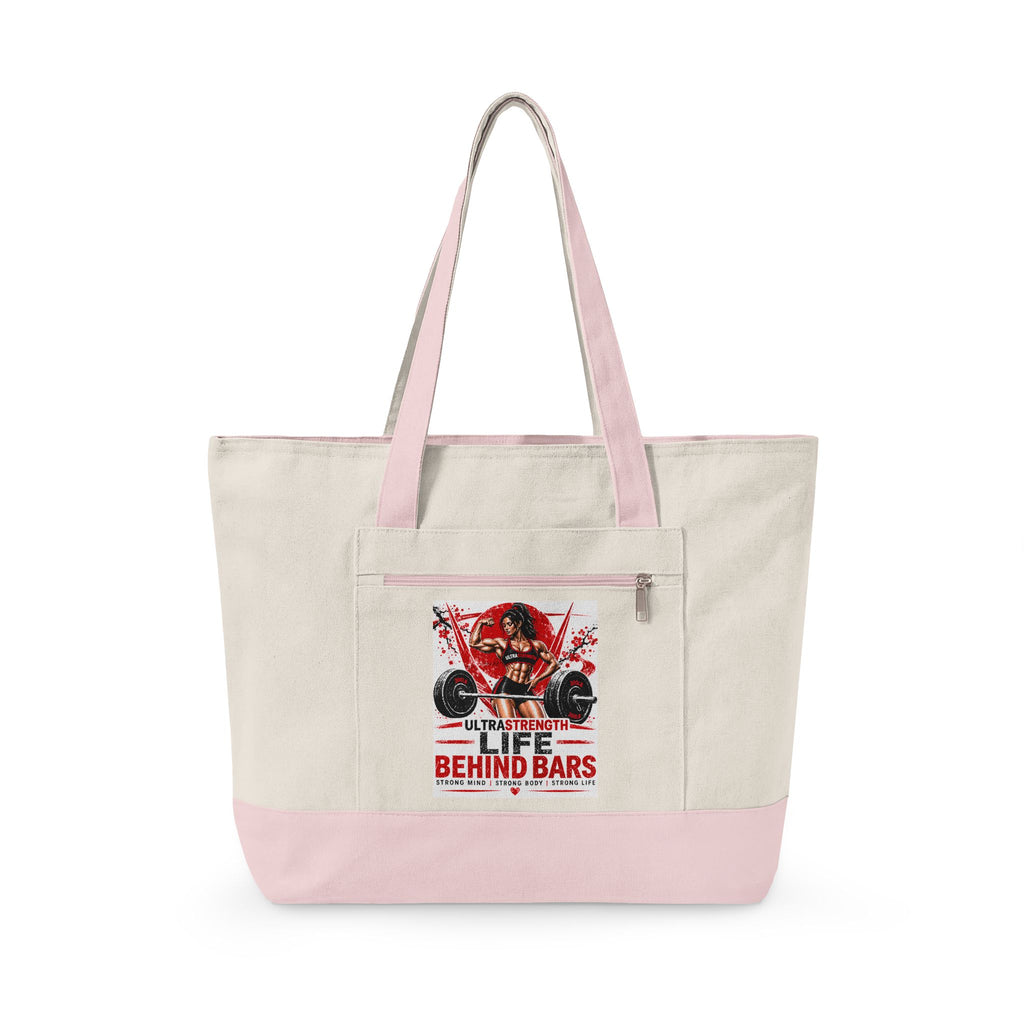 Weightlifting Canvas Tote Bag — 'Life Behind Bars' Gym Zippered Tote