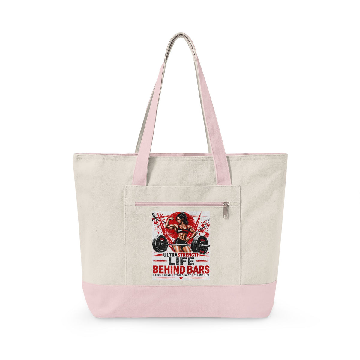 Weightlifting Canvas Tote Bag — 'Life Behind Bars' Gym Zippered Tote