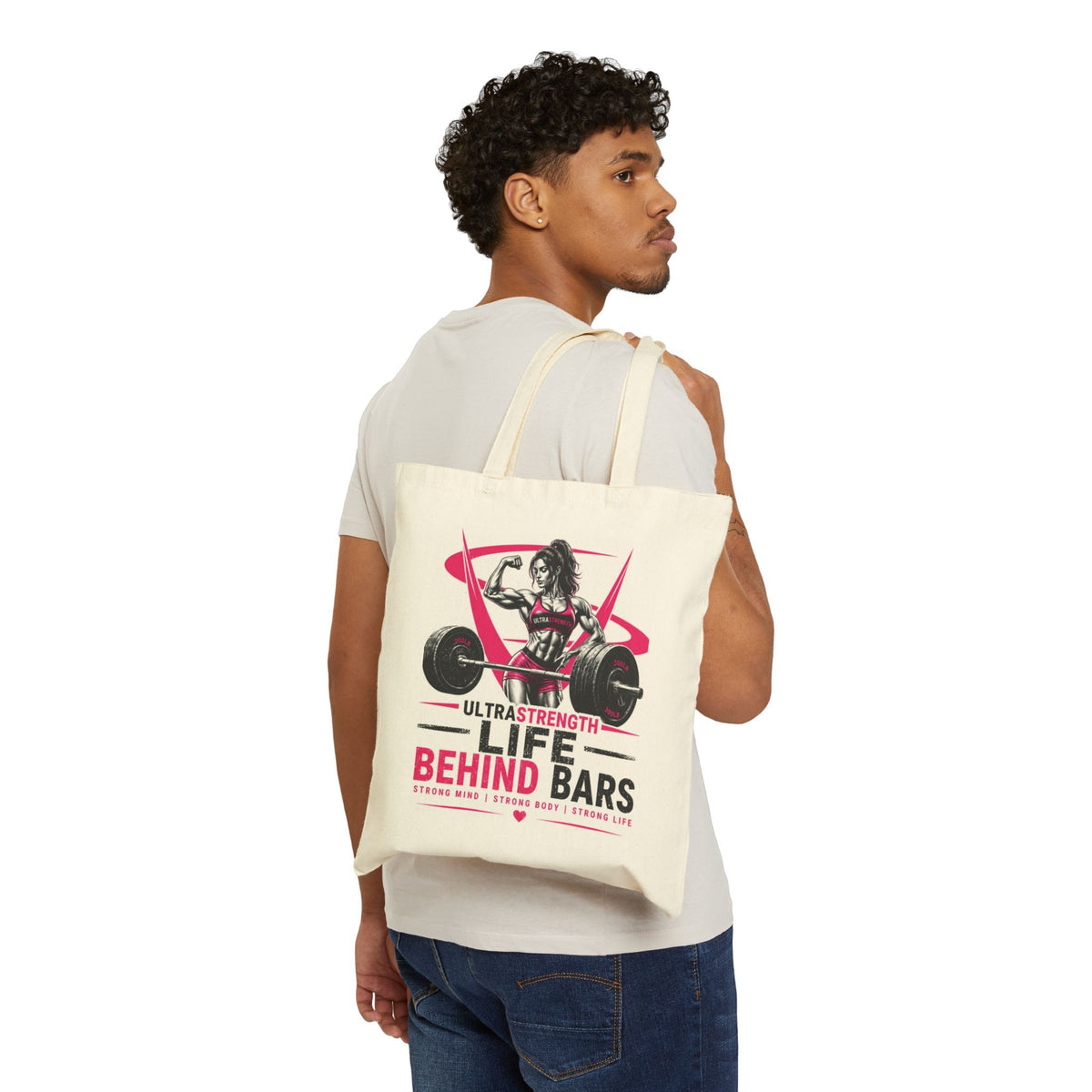 Tote Bag — “Life Behind Bars” Weightlifting Cotton Canvas Tote