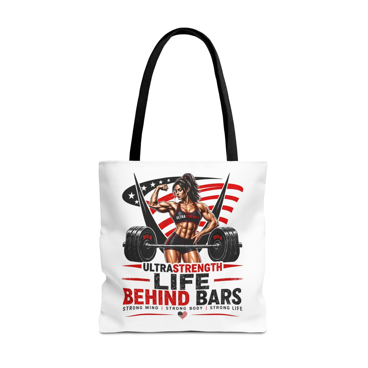 Fitness Tote Bag — "Life Behind Bars" Weightlifting American Flag Gym Tote