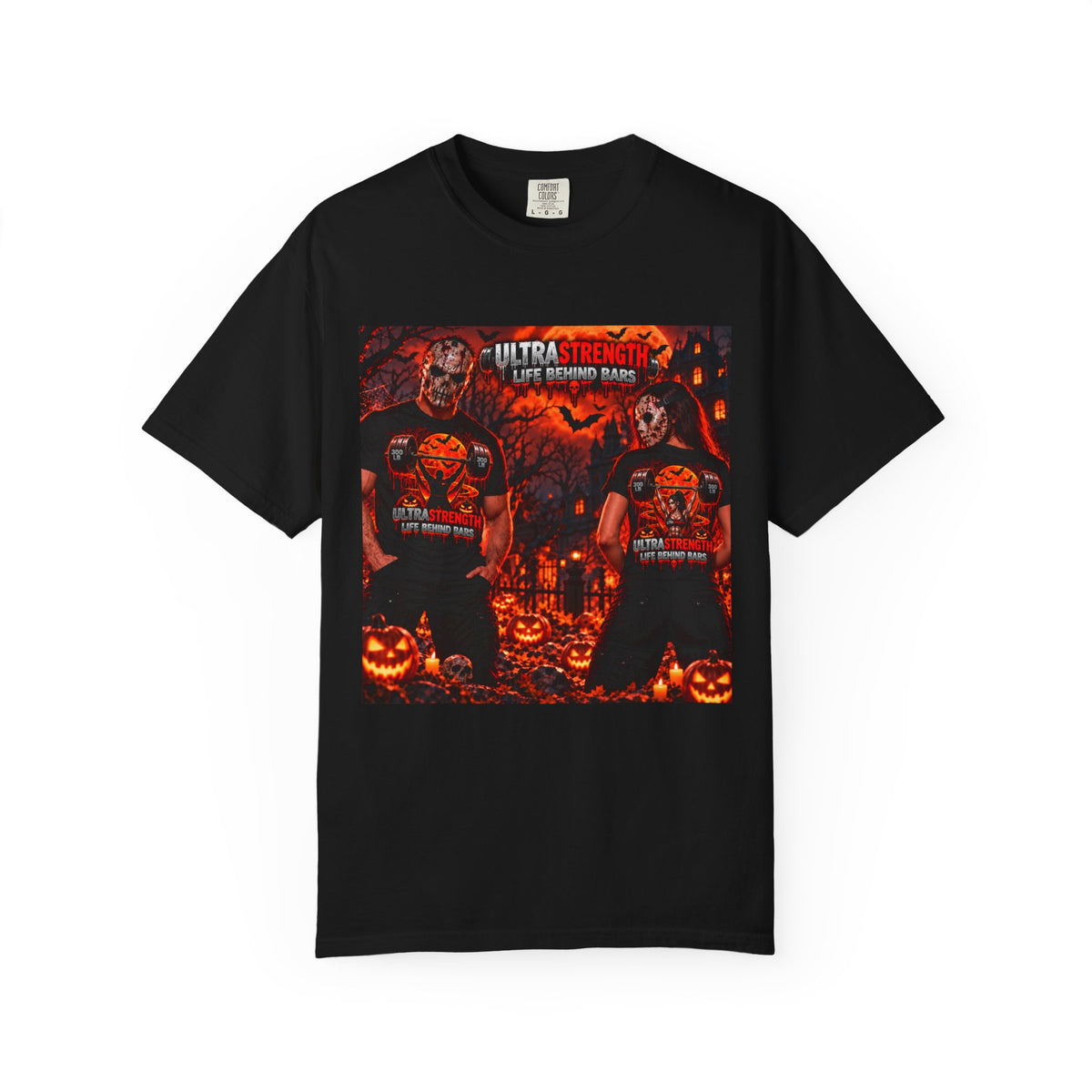 Halloween Ultra Strength Horror T-Shirt — Spooky Gym Masked Crew Tee