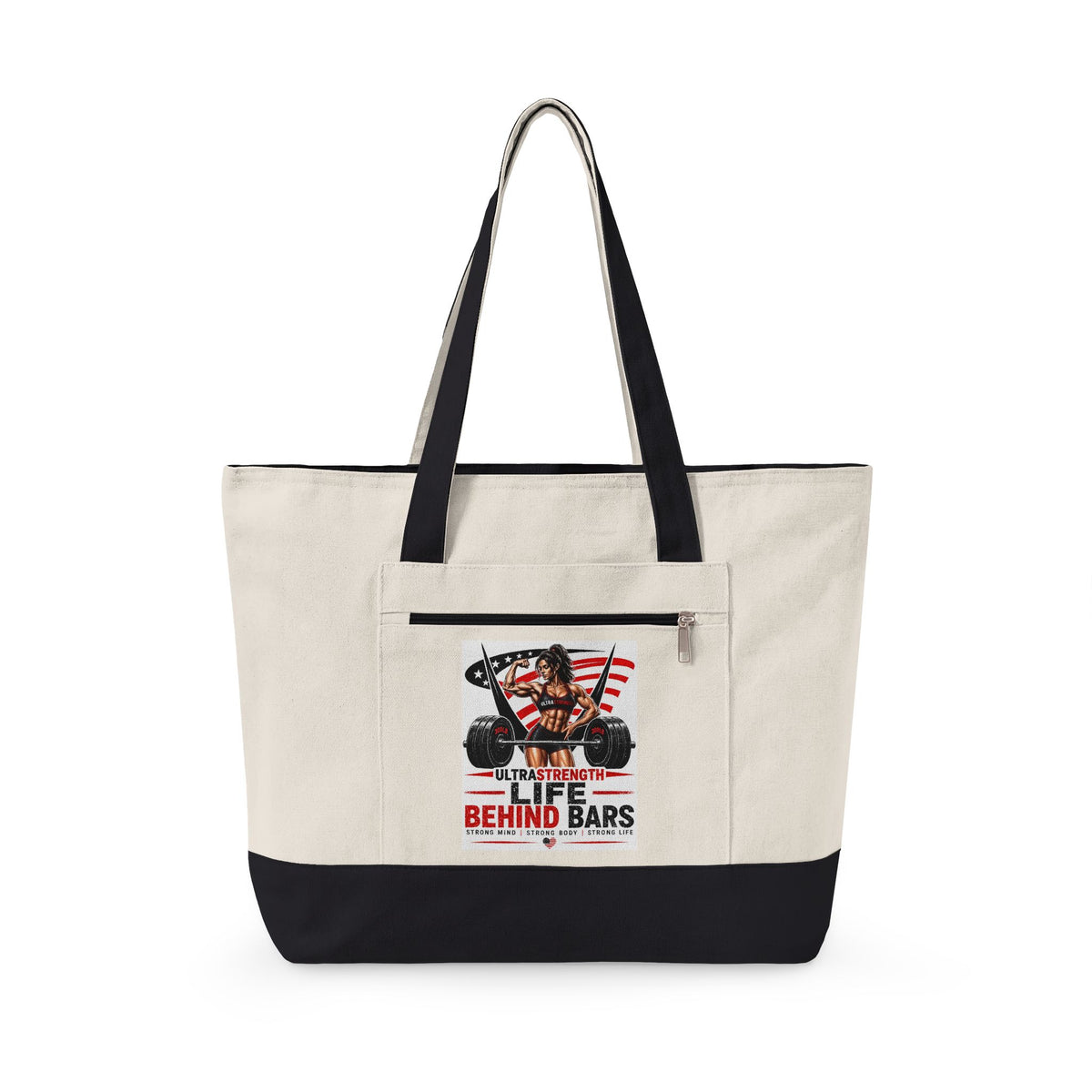 Canvas Tote Bag — “Life Behind Bars” Biker American Flag Design