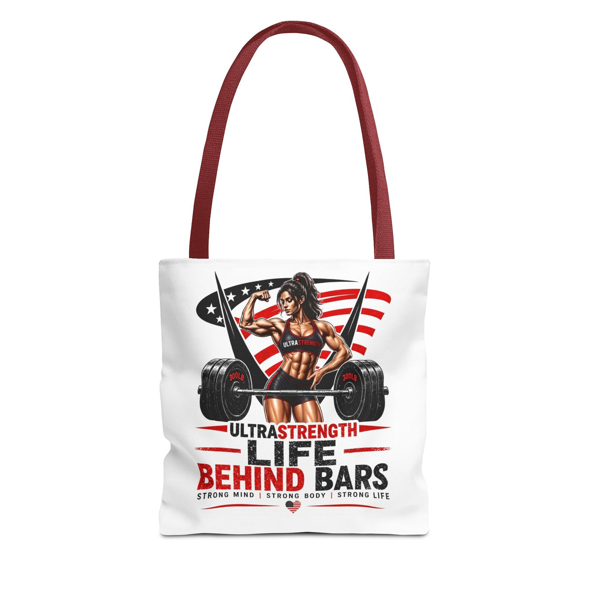 Fitness Tote Bag — "Life Behind Bars" Weightlifting American Flag Gym Tote