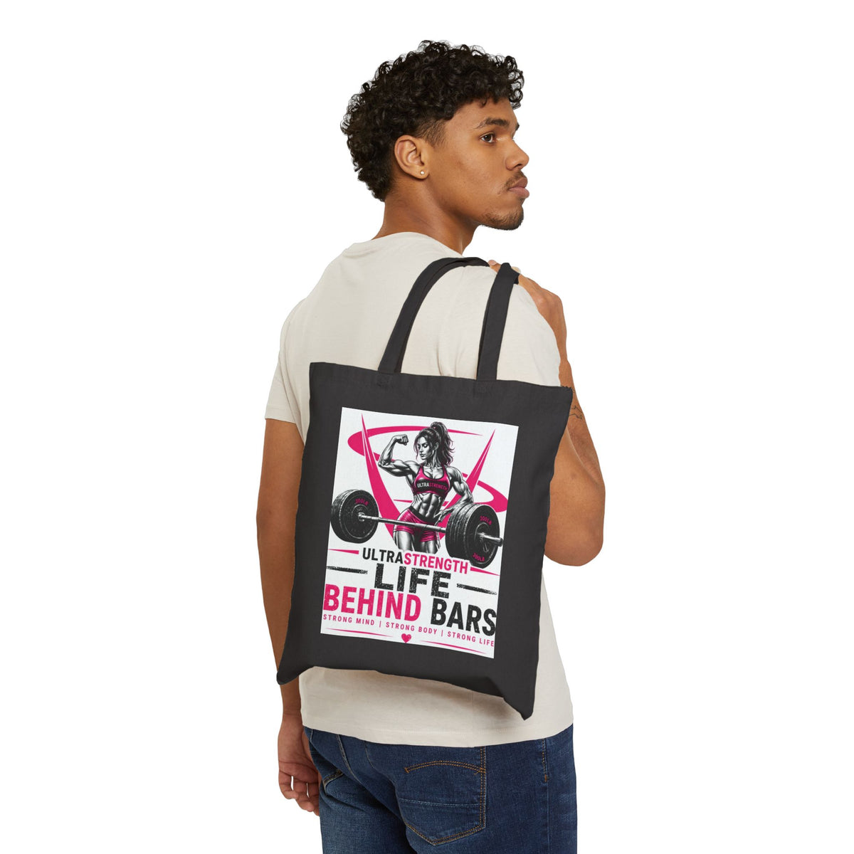 Tote Bag — “Life Behind Bars” Weightlifting Cotton Canvas Tote