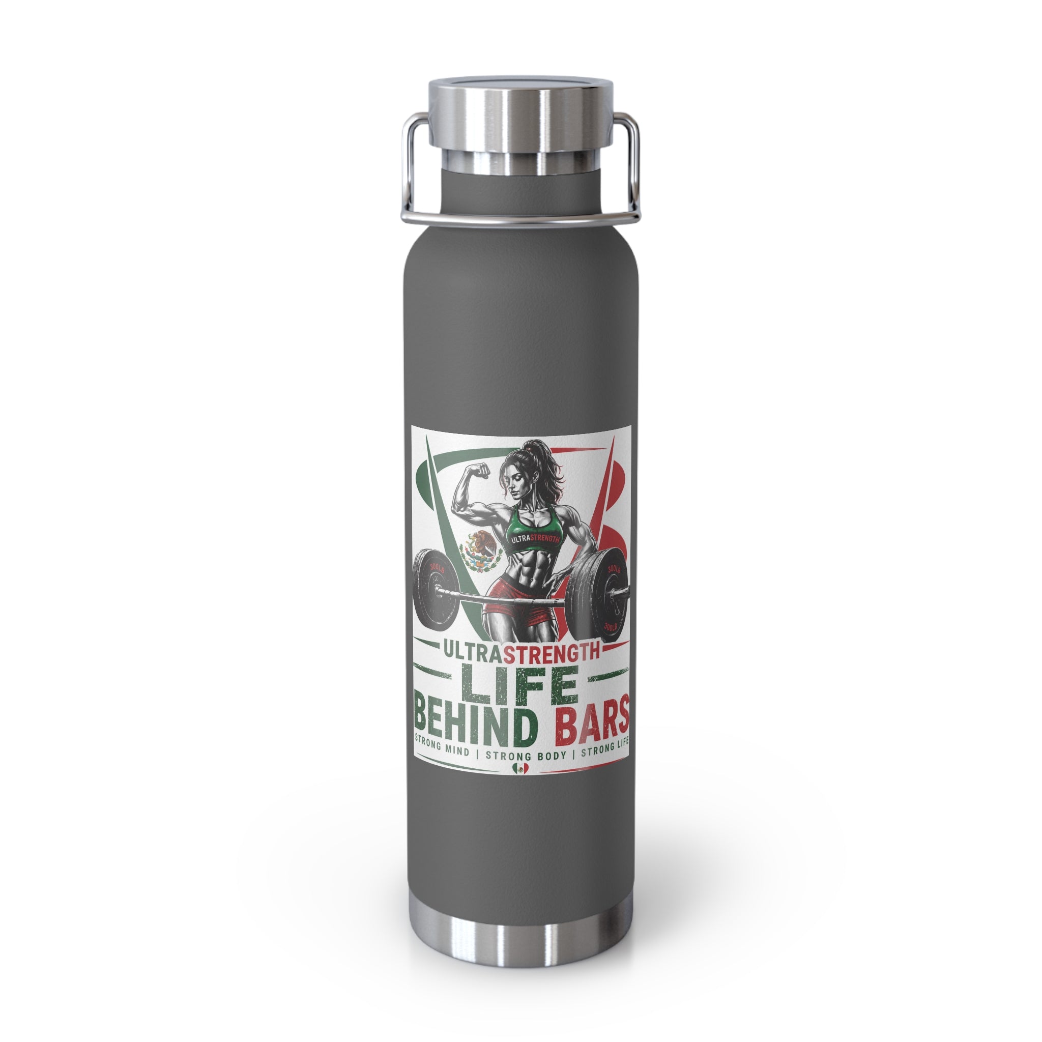 22oz Insulated Water Bottle — "Life Behind Bars" Weightlifting Design