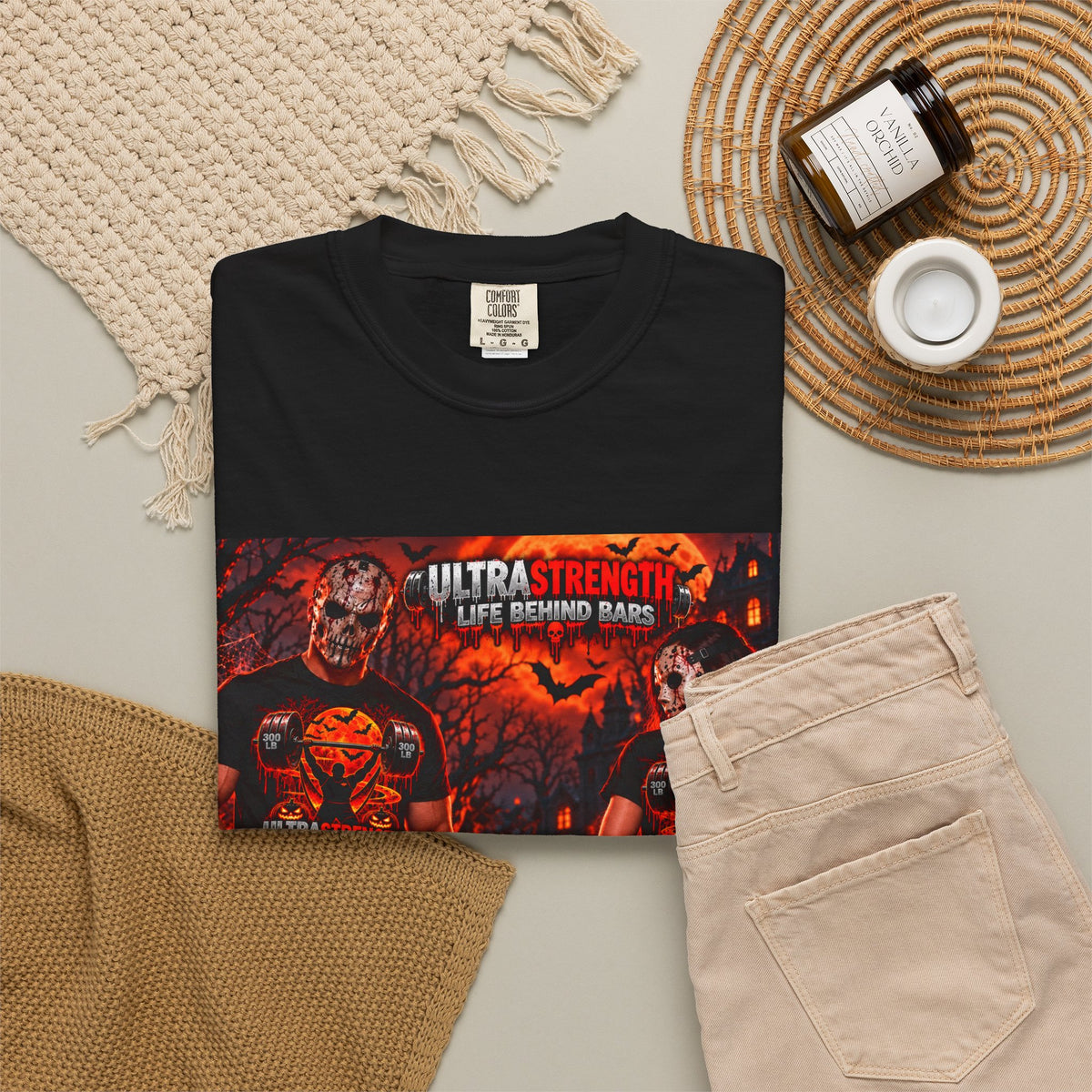 Halloween Ultra Strength Horror T-Shirt — Spooky Gym Masked Crew Tee