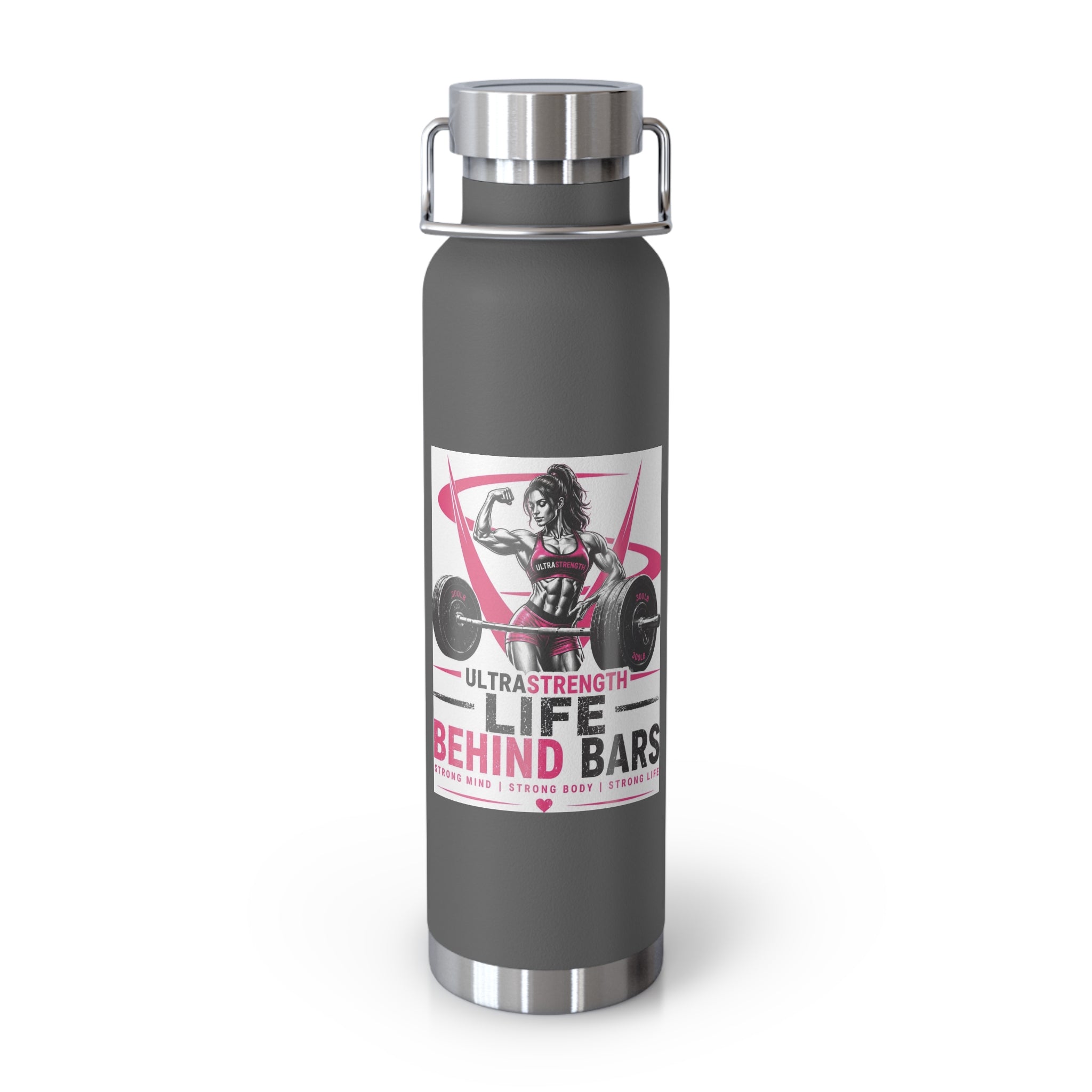 22oz Copper Vacuum Water Bottle — "Life Behind Bars" Weightlifting Design