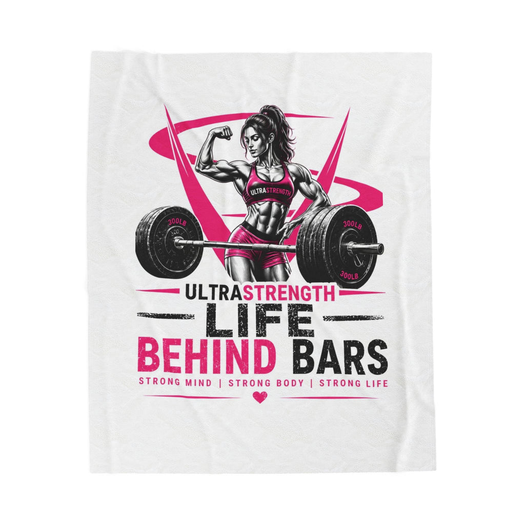 Velveteen Plush Blanket — "Life Behind Bars" Weightlifting Design (UltraStrength Fitness Throw)
