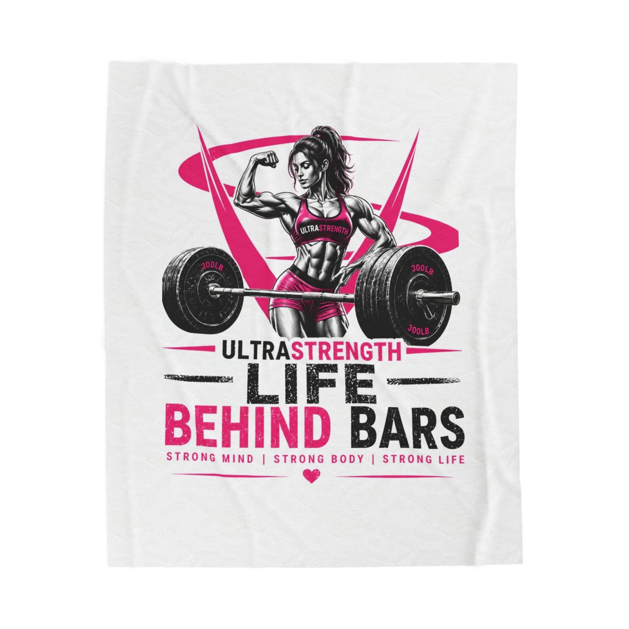 Velveteen Plush Blanket — "Life Behind Bars" Weightlifting Design (UltraStrength Fitness Throw)