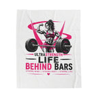 Velveteen Plush Blanket — "Life Behind Bars" Weightlifting Design (UltraStrength Fitness Throw)