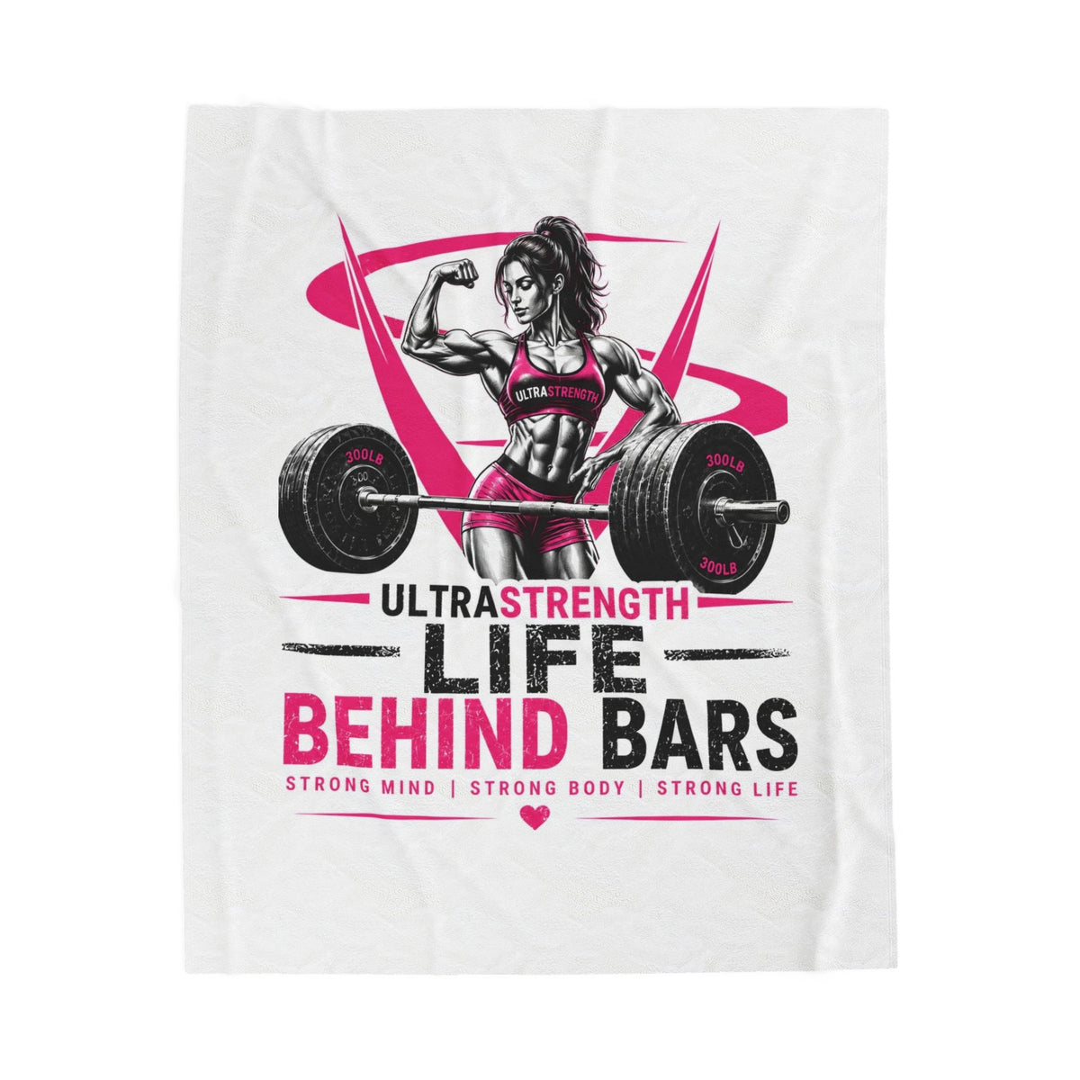 Velveteen Plush Blanket — "Life Behind Bars" Weightlifting Design (UltraStrength Fitness Throw)