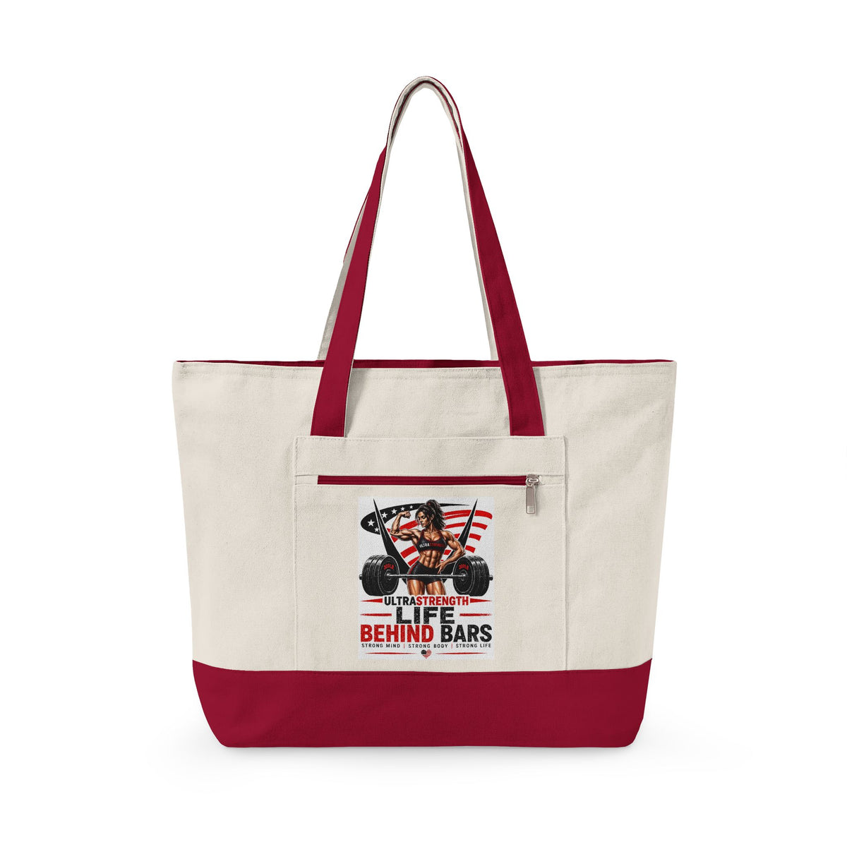 Canvas Tote Bag — “Life Behind Bars” Biker American Flag Design