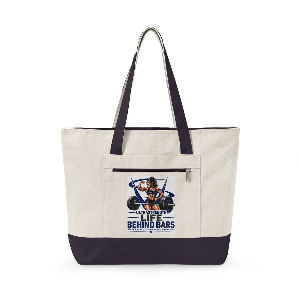 Vintage Motorcycle 'Life Behind Bars' Zippered Canvas Tote