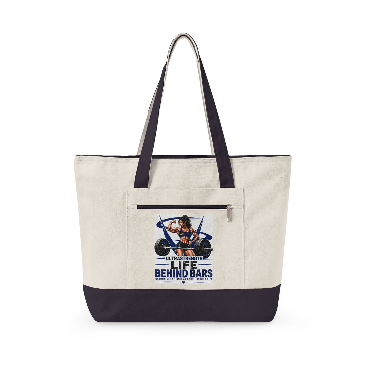 Vintage Motorcycle 'Life Behind Bars' Zippered Canvas Tote