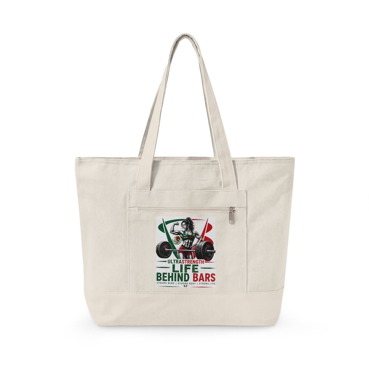 Weightlifting Tote Bag — "Life Behind Bars" Gym Canvas Zippered Tote