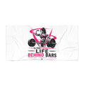 Beach Towel — "Life Behind Bars" Weightlifting Fitness Design (Pink)