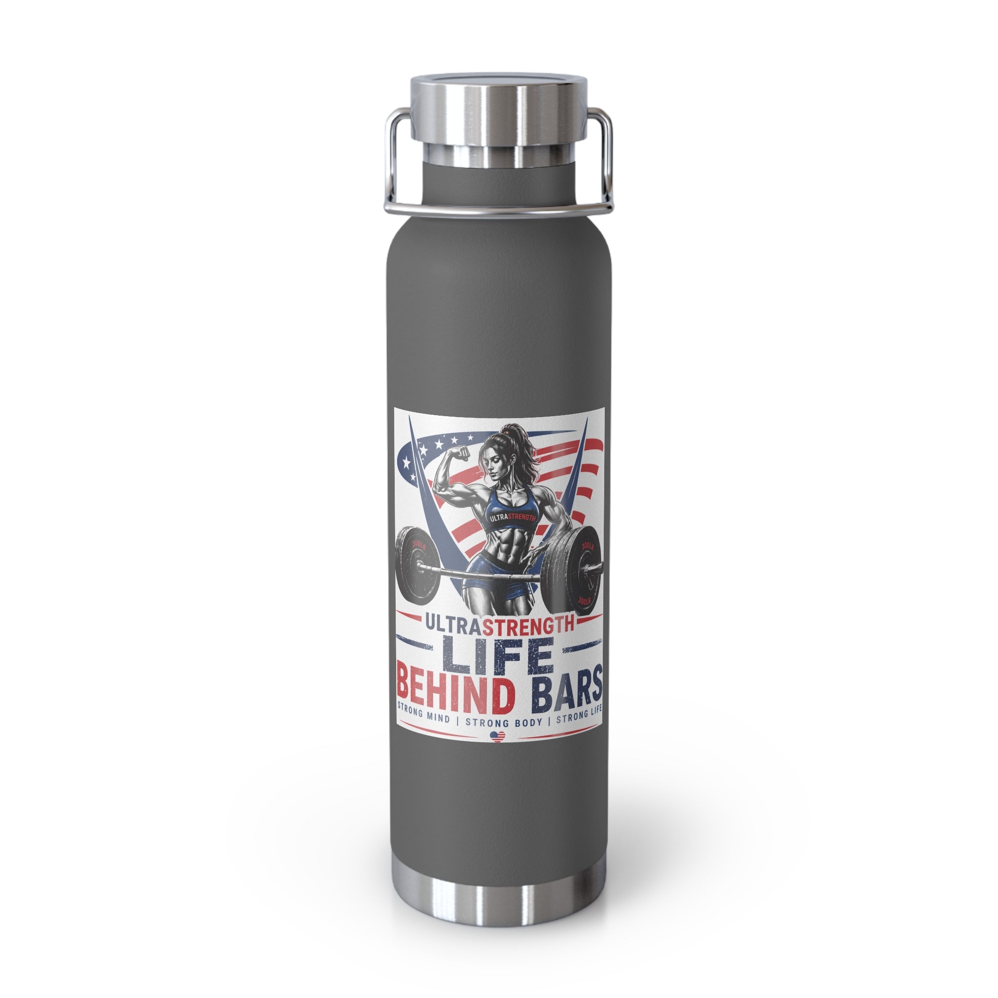 22oz Insulated Water Bottle — "Life Behind Bars" Weightlifting Patriotic Design